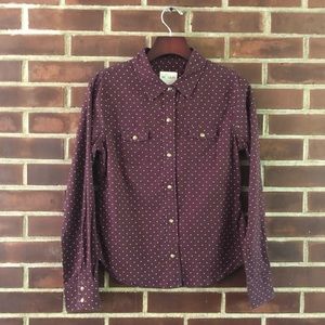 Never worn Joe’s Jeans The Shirt snap front maroon red purple polka dots small